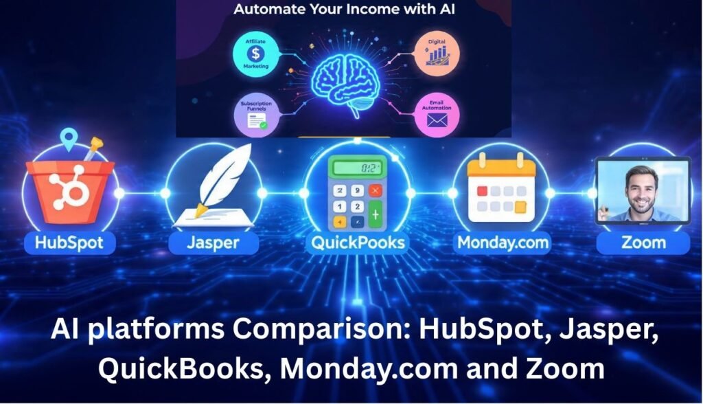 AI platforms Comparison: HubSpot, Jasper, QuickBooks, Monday.com and Zoom