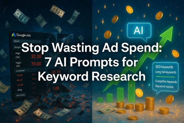 Discover 7 battle-tested AI prompts for keyword research that uncover high-intent, low-cost keywords for Google Ads. Slash CPC by 60% and boost conversions 3x — start saving today! Secondary Keywords (to target):