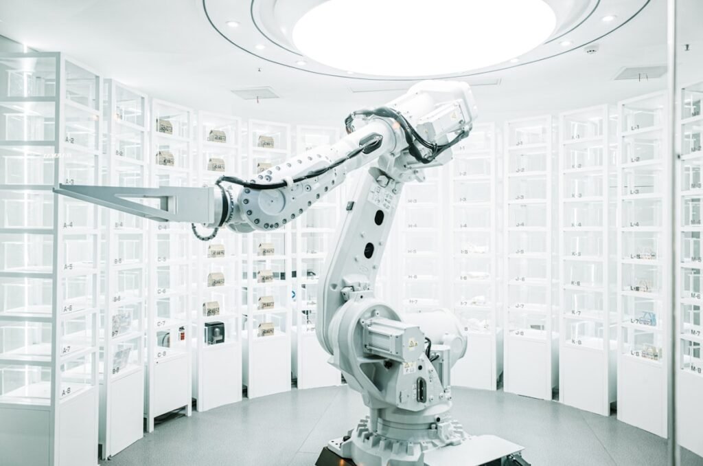 Room with automated machines representing AI in small business operations