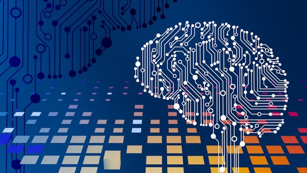 Circuit board with a brain graphic representing AI context engineering