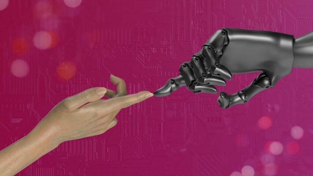 Two hands interacting representing an AI sales agent conversation