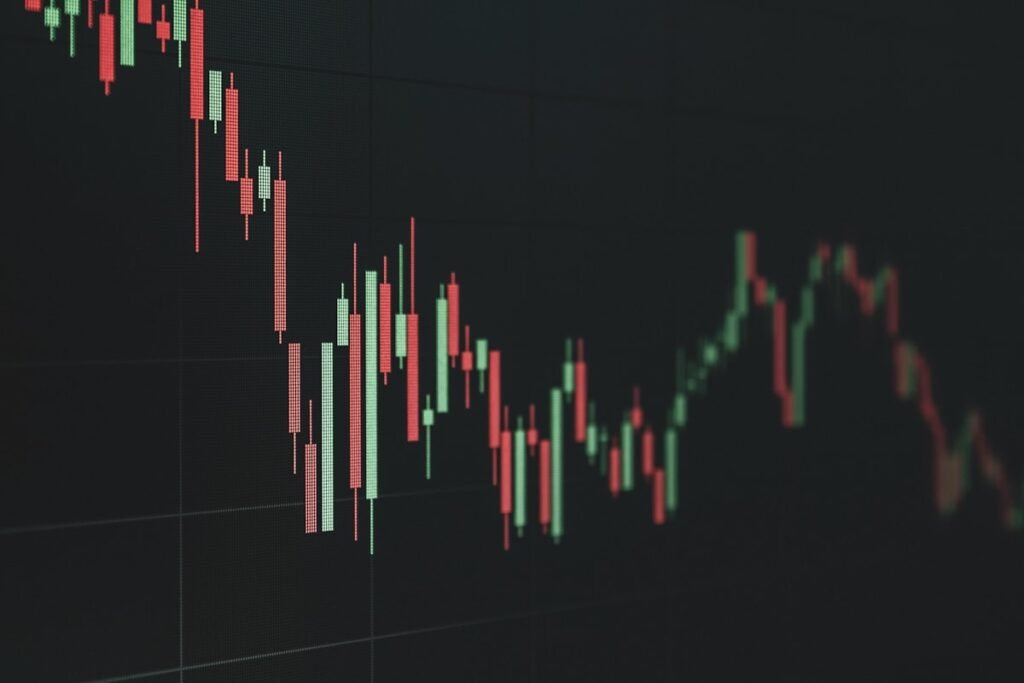 Declining stock chart representing CEO-Bench AI models going bankrupt