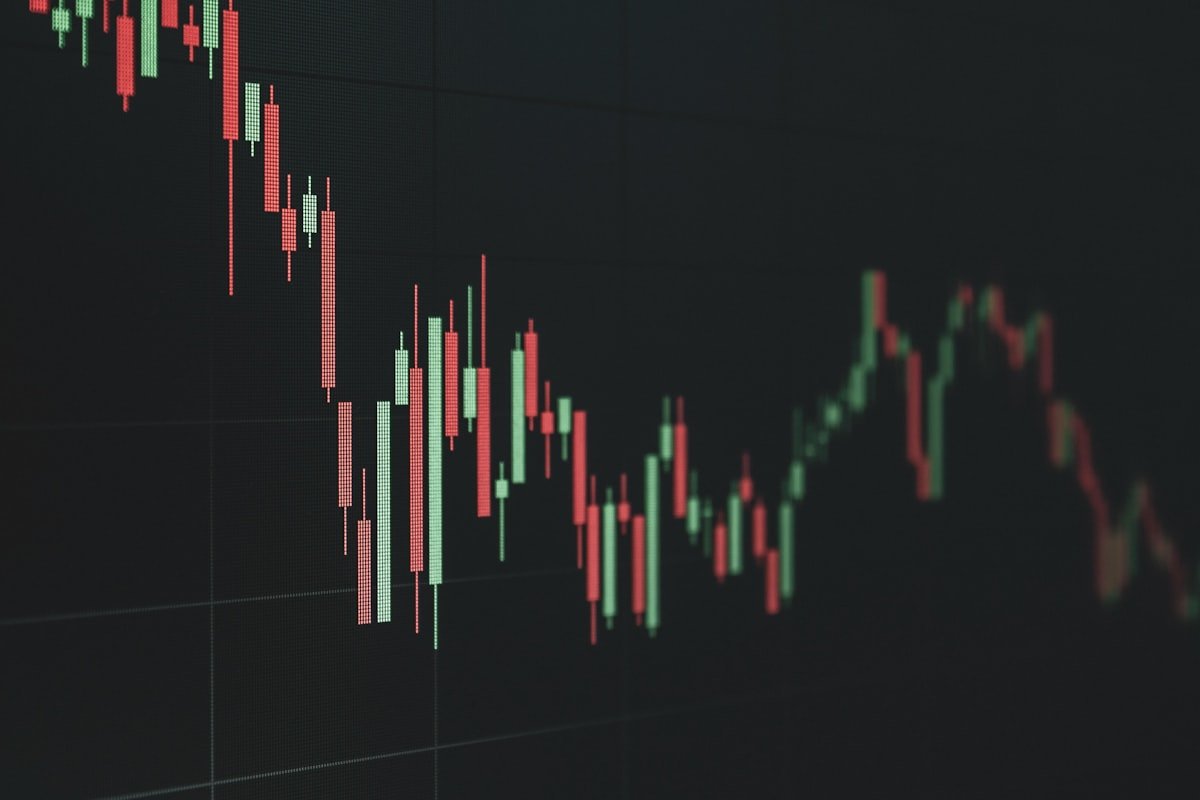 Declining stock chart representing CEO-Bench AI models going bankrupt