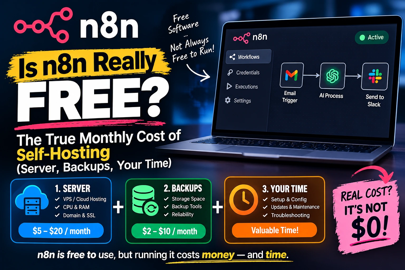 Is n8n Really Free? The True Monthly Cost of Self-Hosting (Server, Backups, Your Time)