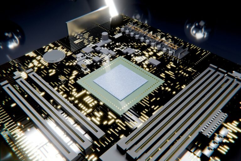 Glowing microchip circuit board, representing the Nvidia Hugging Face acquisition