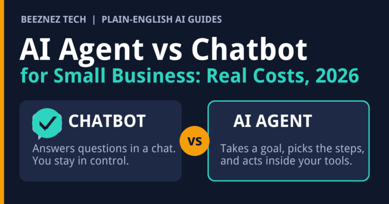 AI agent vs chatbot for small business: a chatbot answers questions while an AI agent takes actions inside your tools
